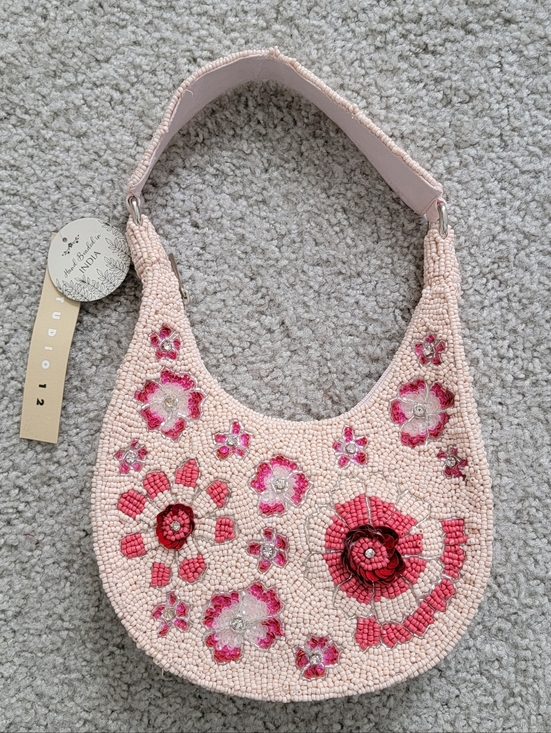 Studio 21 Handbags - NWT Beaded Floral Pink Crescent Shoulder Bag